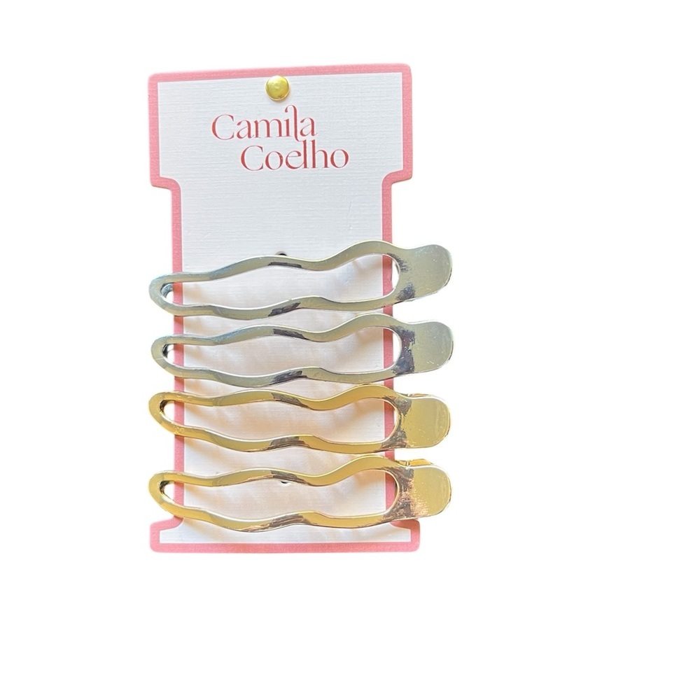 Camila Coelho Elegant Gold and Silver Metal Large Hair Clips Set of 4 NWOT